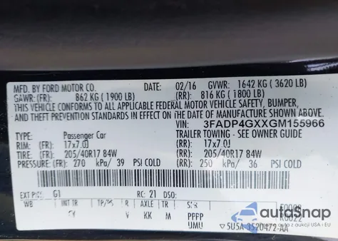 2016 Ford Fiesta St z USA, uszkodzony, nr VIN 3FADP4GXXGM155966